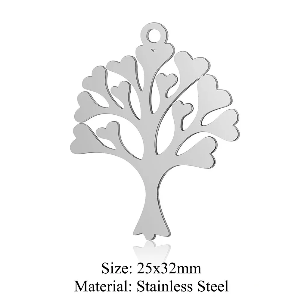 스테인레스 스틸 라이프 트리 DIY 쥬얼리 매력 5 개/묶음, 도매 잎 꽃 목걸이 만들기 펜던트 최고 품질 퇴색하지 않음