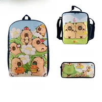 Cartoon Capybara Kids School Bag Lunch Bag Pen Case Three Piece Set Oxford Cloth Backpack Customizable Neutral Primary 1-2 Grade