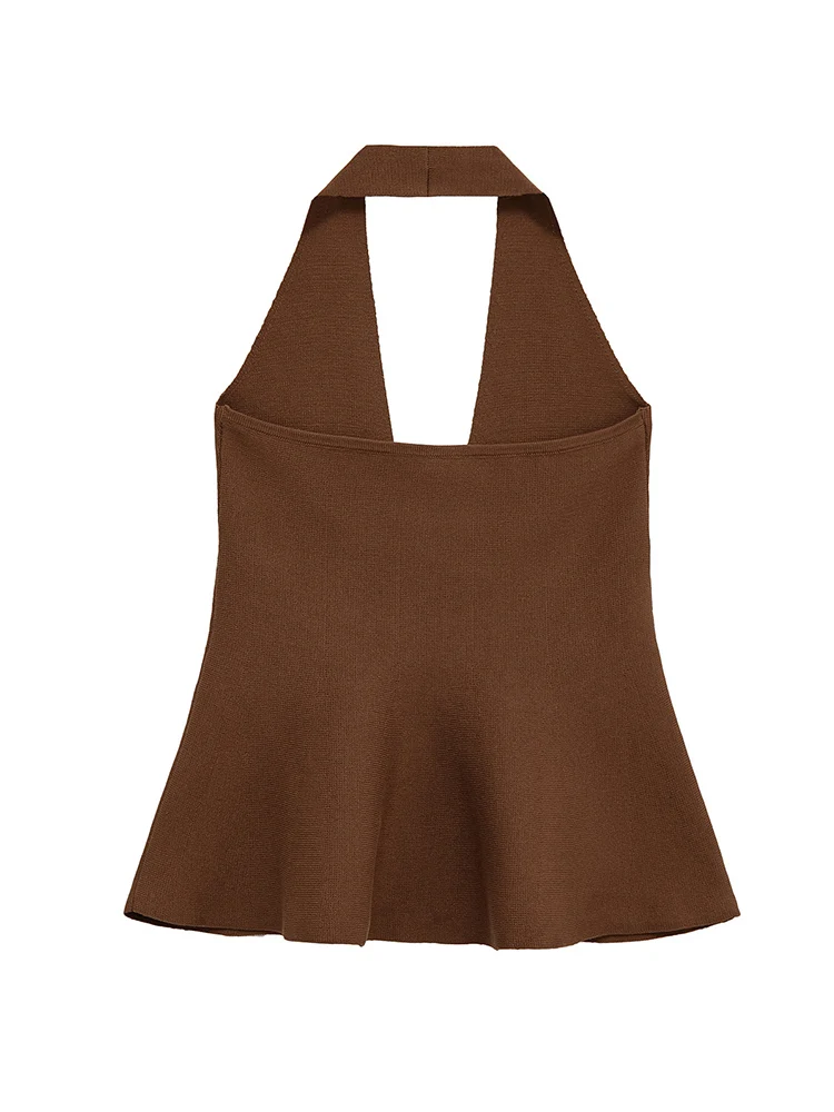 TFMLN Elegant Women Halter A-line Knit Tops 2025 Spring Summer Sexy V Neck Knitted Tank&Camis Fashion Casual Sleeveless Tops