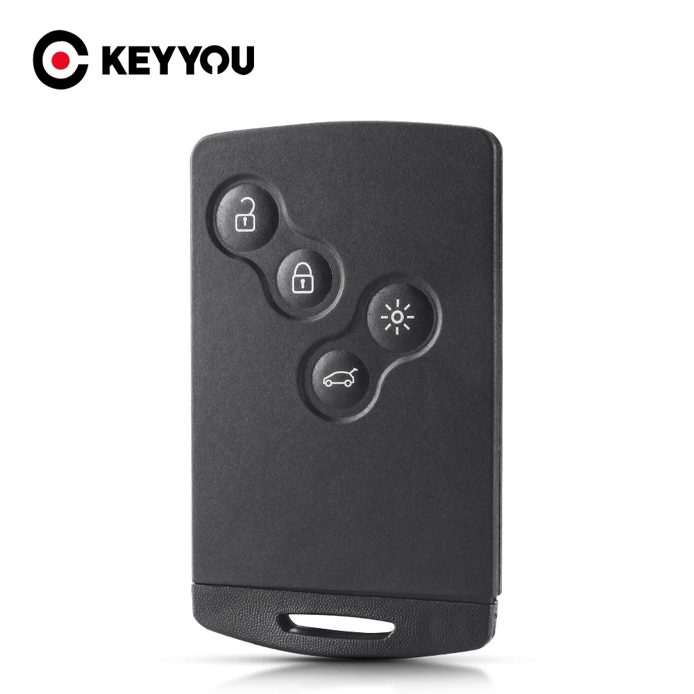 KEYYOU-carcasa de llave Original, 4 botones para Renault Laguna Koleos Megane Fob, funda de llave de tarjeta inteligente remota con hoja de llave pequeña insertada