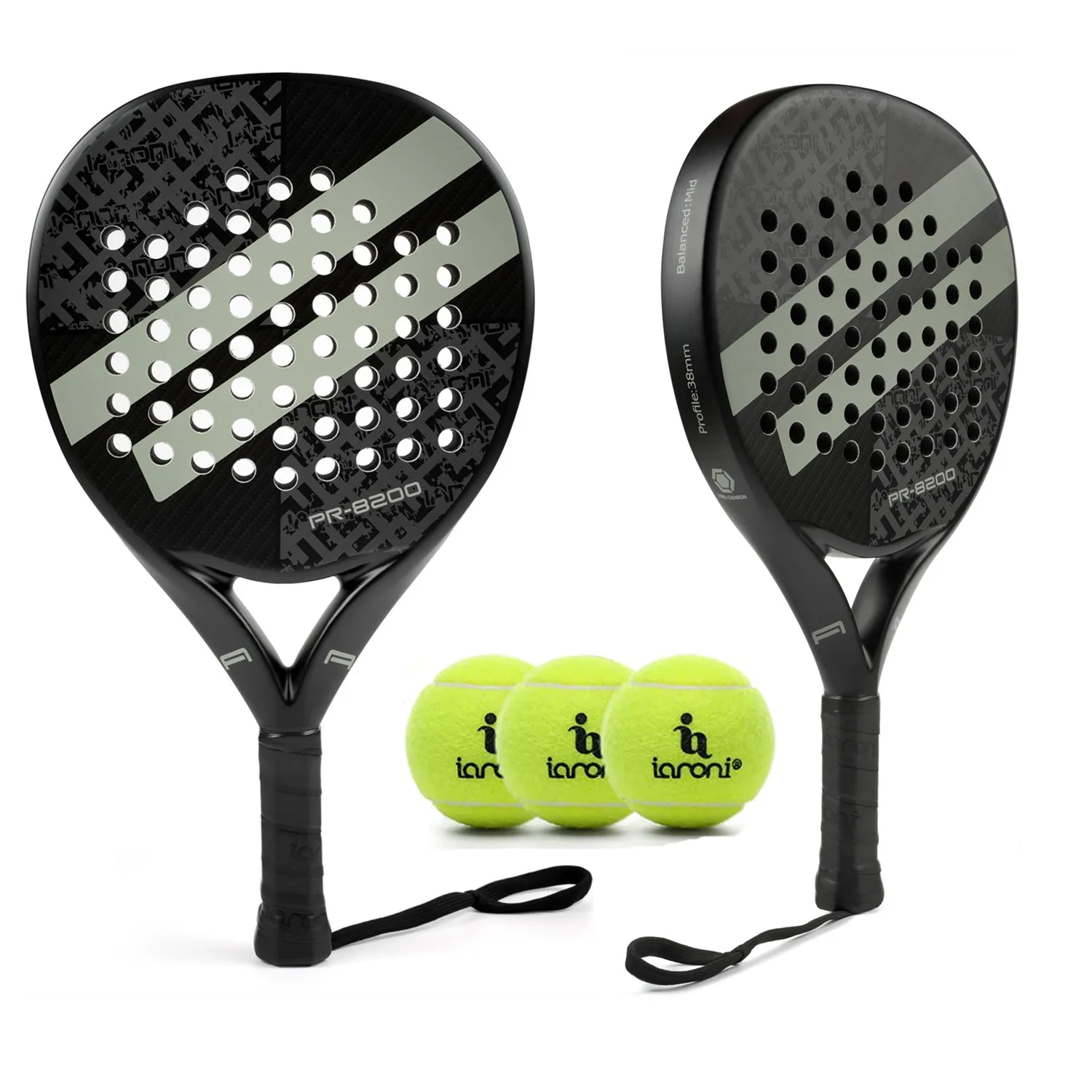 IANONI Padel Racket Set With 3 Balls Carbon Fiber Surface with EVA Memory Flex Foam Core Lightweight Padel Racquet