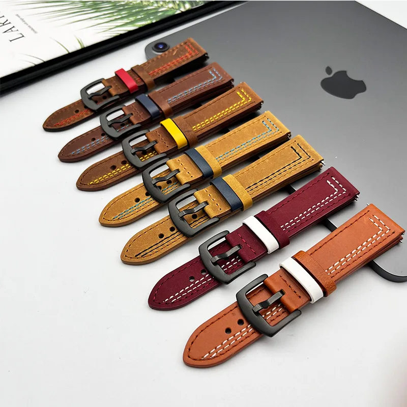 Elegant Leather Watch Band - Premium Sport Bracelet Strap, 20mm/22mm Adjustable Size