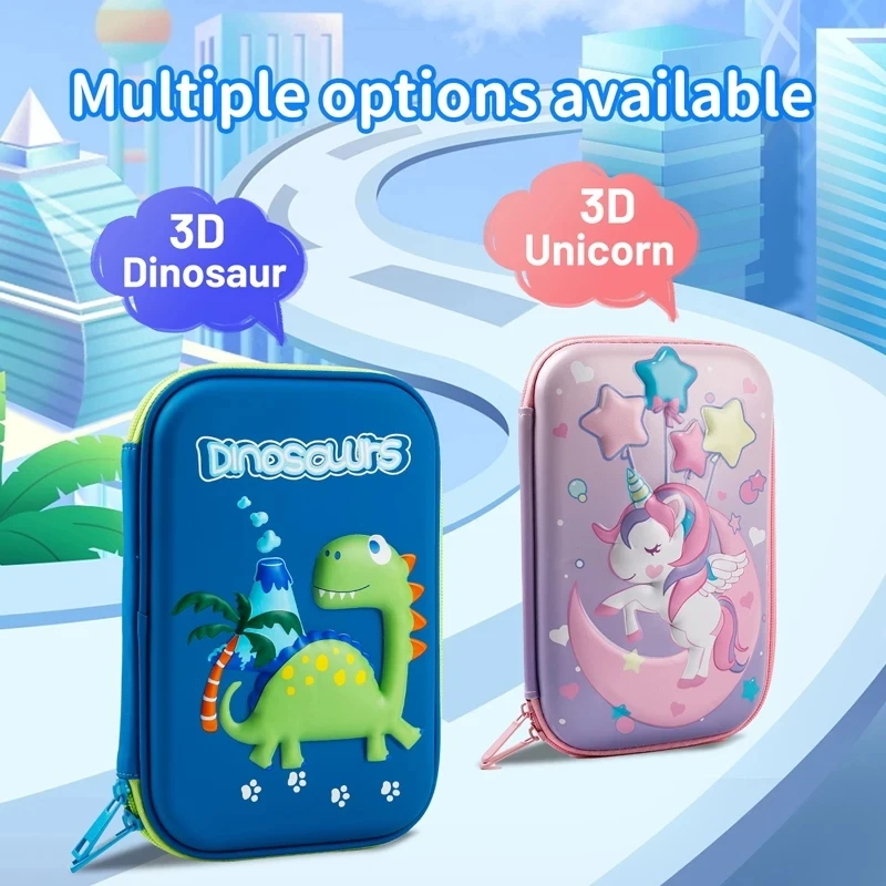 Kawaii Unicorn Dinosaur 3D Pencil Case - Large Capacity Waterproof Stationery Bag