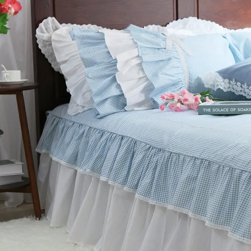 Classic European bule plaid bedspread Elegant Lace bedspreads mattress