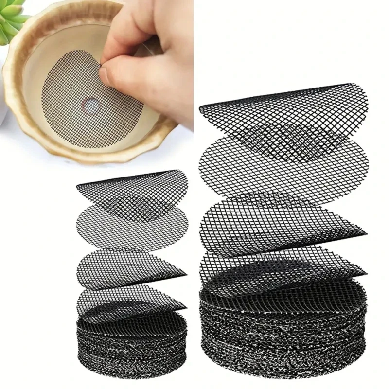 50PCS Round Drainage Mesh Pads for Flower Pots - Prevent Soil Loss in Gardens and Bonsai