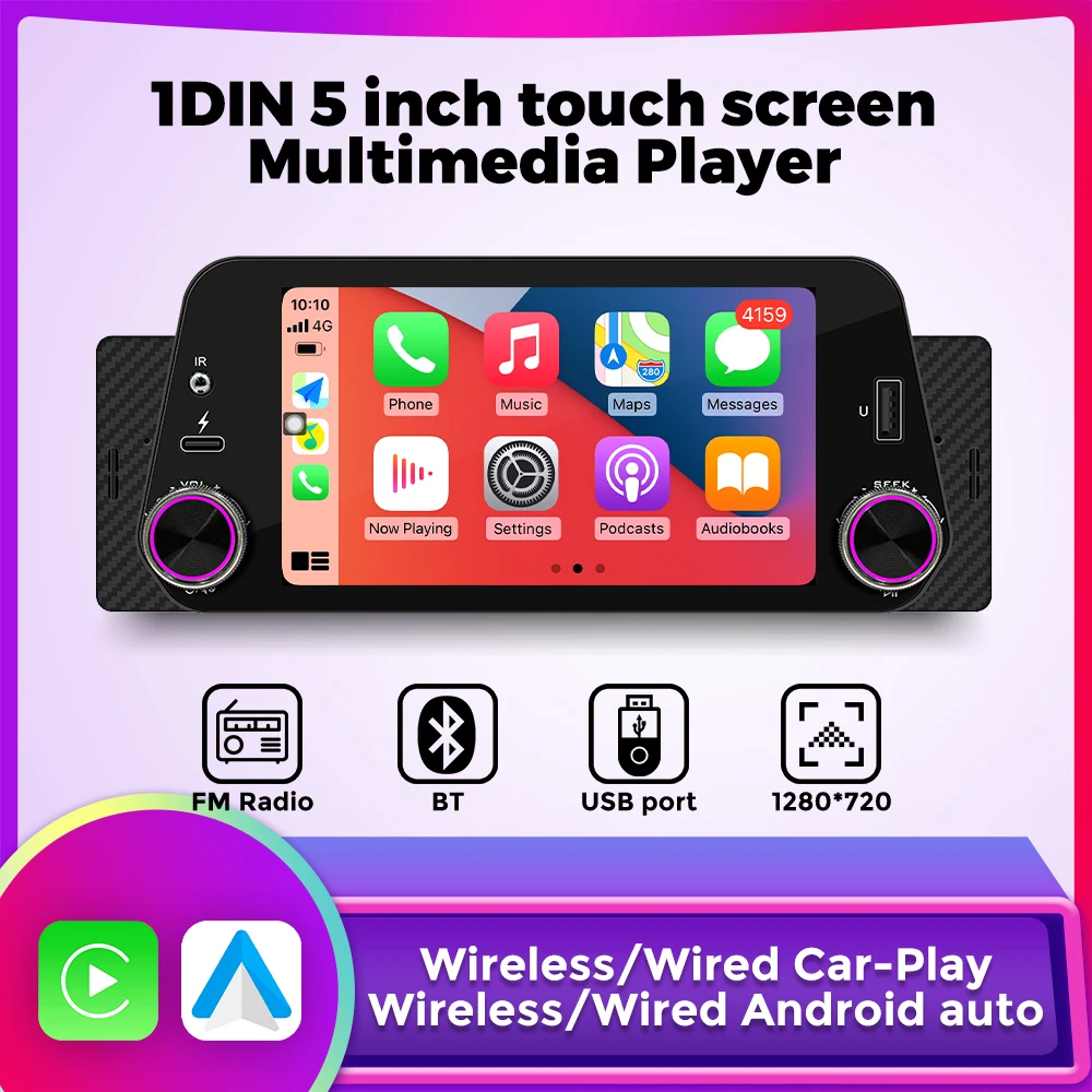 1Din 5Inch Touch Screen Car Radio Handsfree GPS MP5 Player For Volkswagen Nissan Toyota KIA For Wireless CarPlay Android Auto car multimedia player car radio car radio player car music player car touch screen