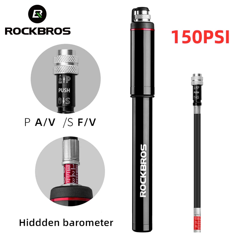 ROCKBROS Bike Bicycle Pump Aluminum Alloy 150PSI High Pressure