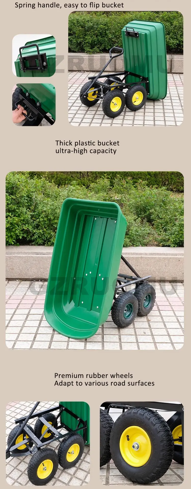 75kg Capacity Garden Cart Heavy Duty Utility Lawn Yard Dump Cart Wagon Carrier w