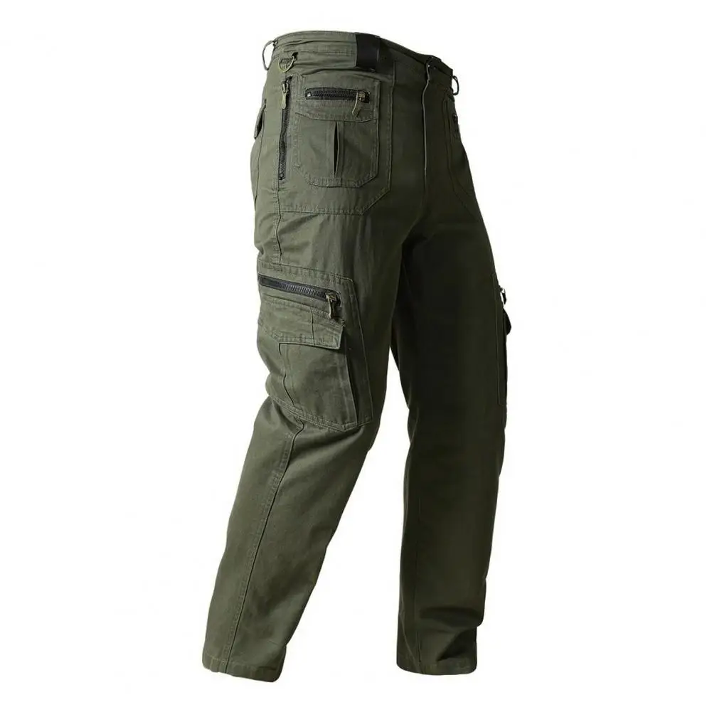 Men Cargo Pants Zipper Closure Men Pants Versatile Men's Streetwear Trousers Multi-pocketed Loose-fit Soft Cotton for Fall