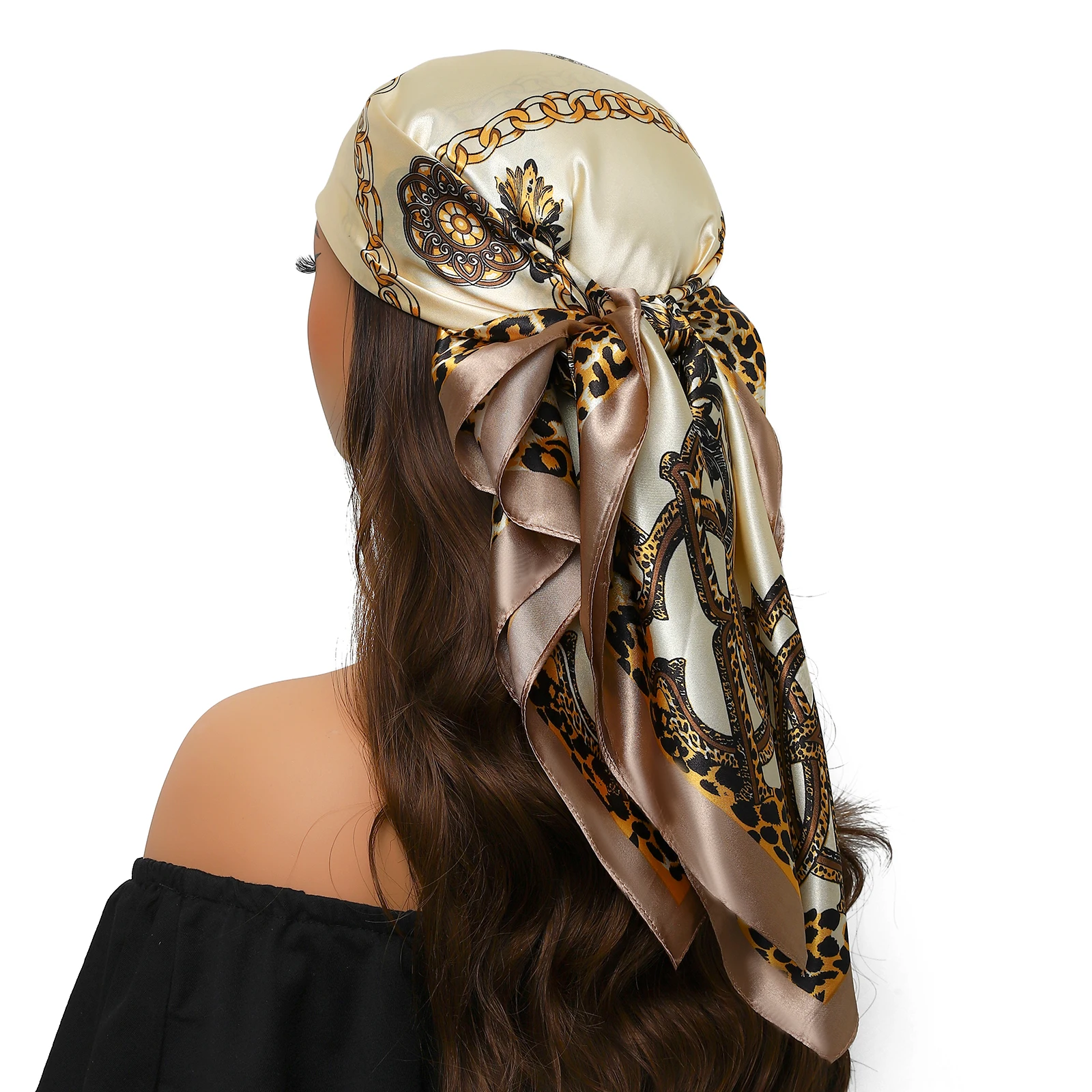 90*90 cm Sciarpa di seta Sciarpa Copricapo per donna Moda Quattro