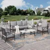 2 x Cushioned Metal Chair, 1 x 3-Seat Sofa with Coffee Table, All Cushioned 5 Seats Patio, Garden Sofas 1