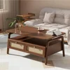 Mid Century Modern Coffee Table with 4 Rattan Drawers,Coffee Tables for Living Room,Convenient for Eating,Gaming,or Working 1