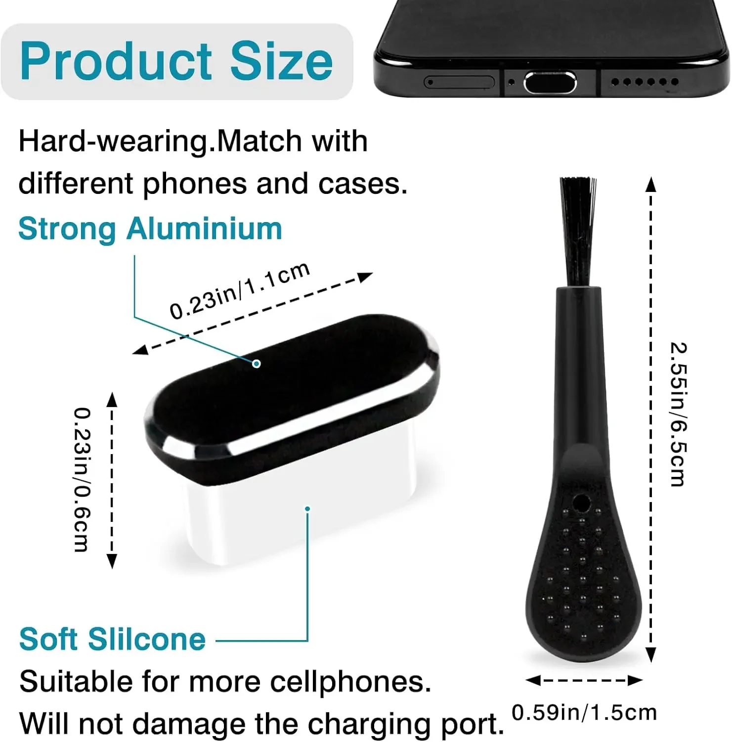 4-Pack USB-C Dust Plugs with Cleaning Brush - Universal Charging Port Covers