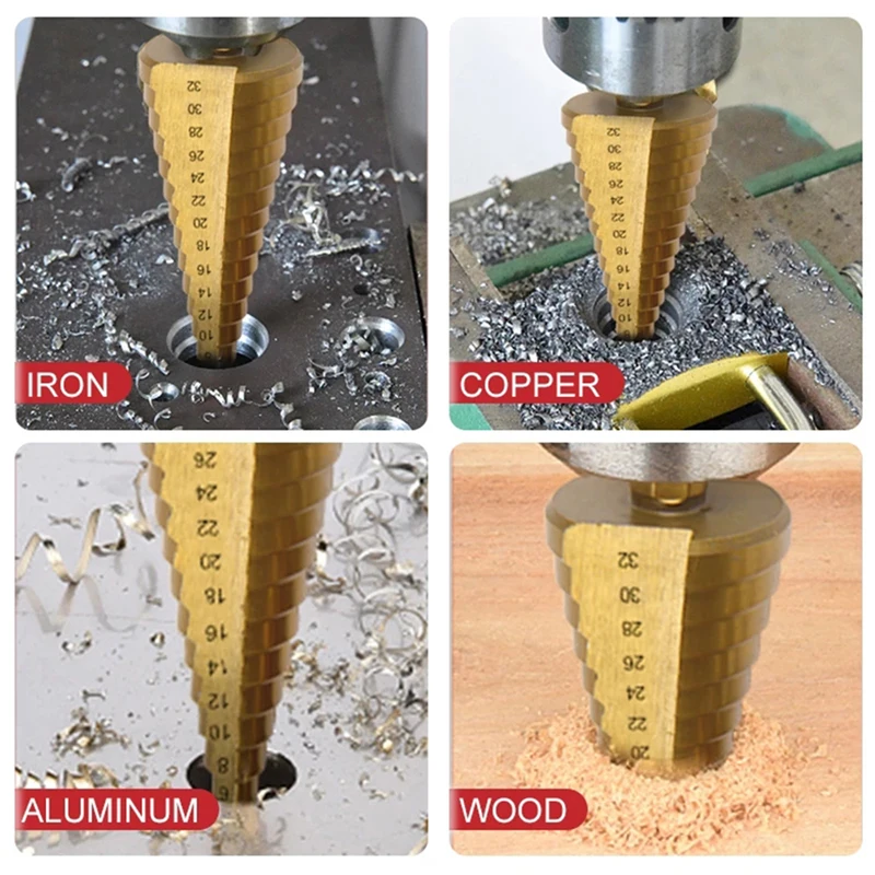 Step Drill Bit Saw Drill Bit Set Titanium 4-12 4-20 4-32mm Wood Metal Hole Cutter Cone Drills Drilling Tool 3 6 8mm Twist