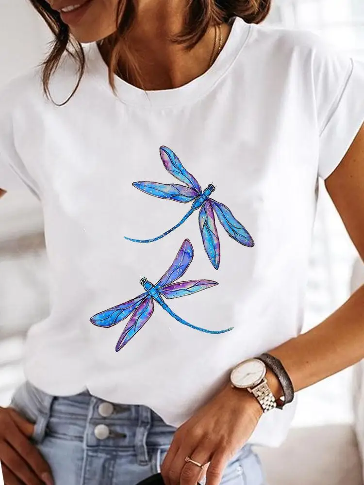 Short Sleeve Fashion Female Graphic Tee Women Print Dandelion Dragonfly 90s Summer Casual Clothes Ladies T Clothing T-shirts