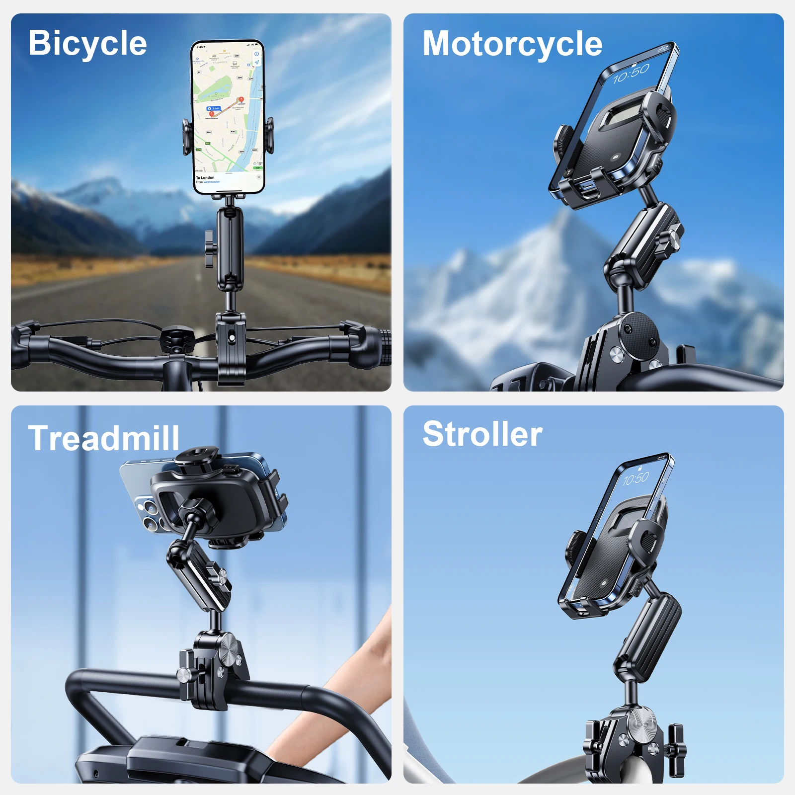 Eary Bicycle Phone Holder 360°Rotatable Aluminum Metal Mountain Bike Motorcycle Phone Mount Stand Clip for 4.7-7.1 All Phone
