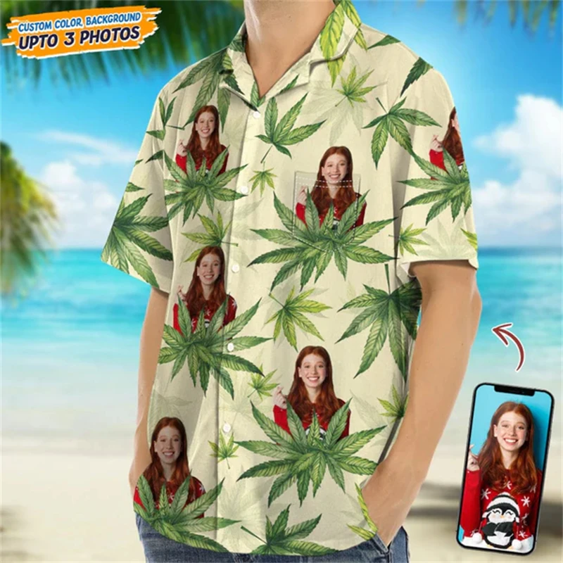 thumbnail image 1 of Camisas con estampado floral de hojas de palma y aguacate para hombre, ropa personalizada, camisa hawaiana para playa, ropa de fiesta, blusas casuales, 1 of 4