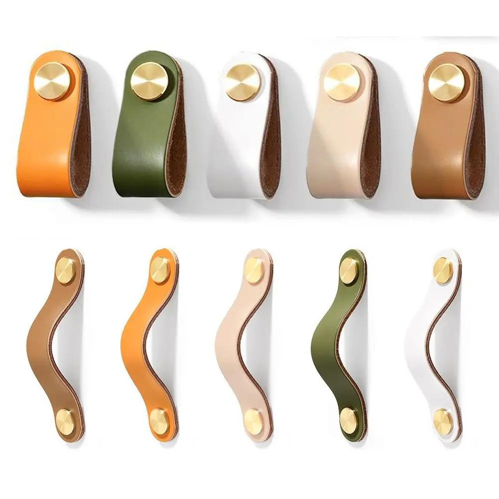 Leather Door Handles 2Pcs Eco-Friendly Cabinet Cupboard Door Pulls Wardrobe Drawer Pull Knobs Bookcase Kitchen Furniture Handle