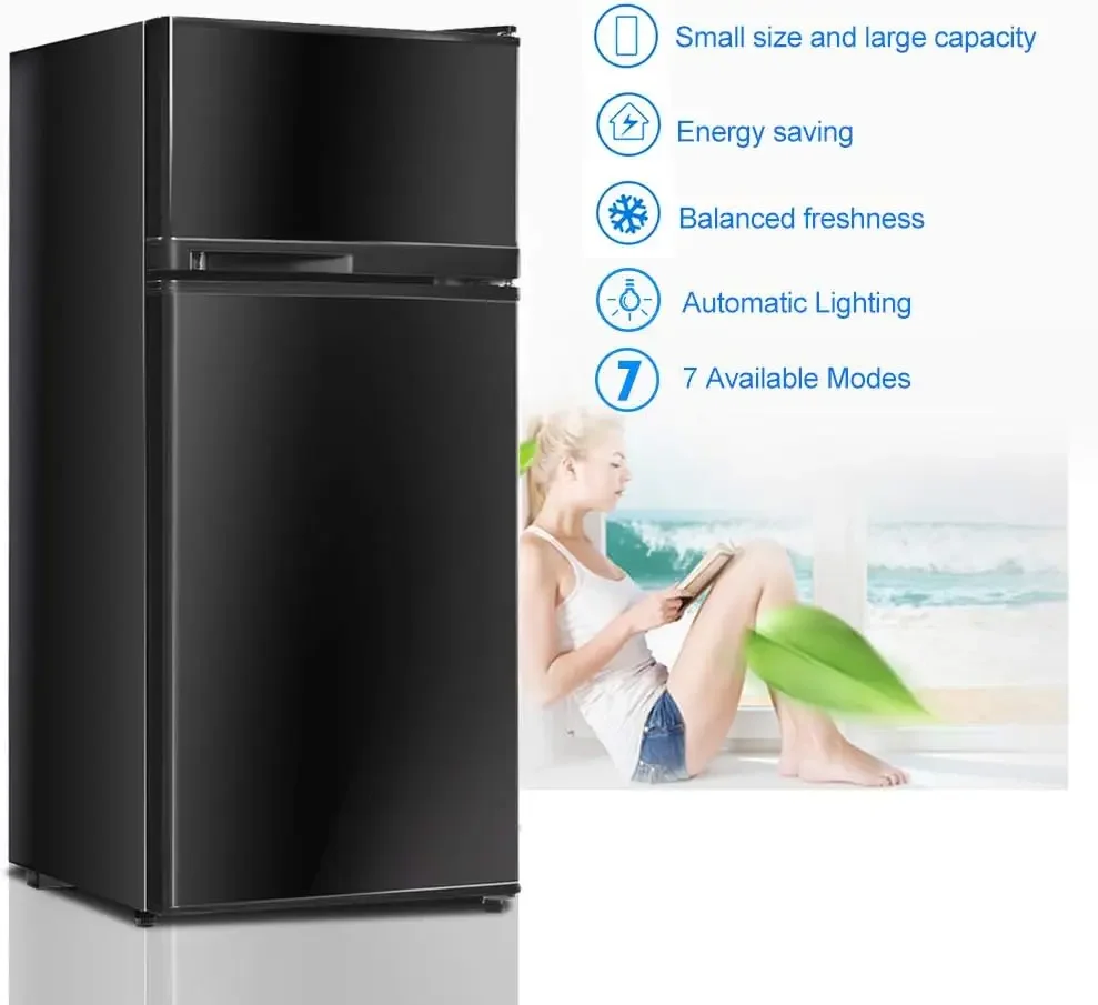 Refrigerator 3.4 cu ft. Unit Cold-rolled Sheet Mini Refrigerator with freezer Dorm fridge with Adjustable Removable Shelves