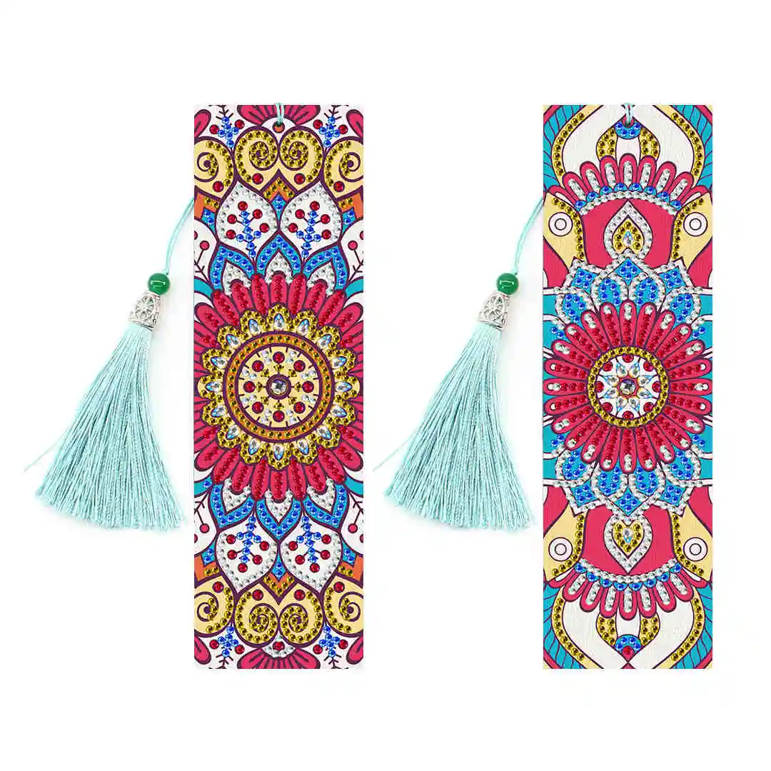 2Pcs 5D DIY Diamond Painting PU Leather Bookmark Special Shaped Diamond Embroidery Handmade Tassel Marks for Books Craft Gifts 