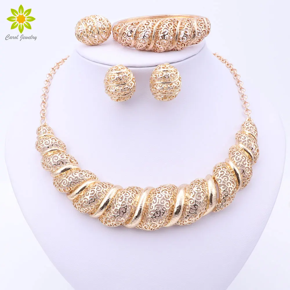 Women Jewelry Sets Dubai African Beads Gold Color Bridal Party Accessories Fashion Necklace Earrings Ring Bracelet | Украшения и