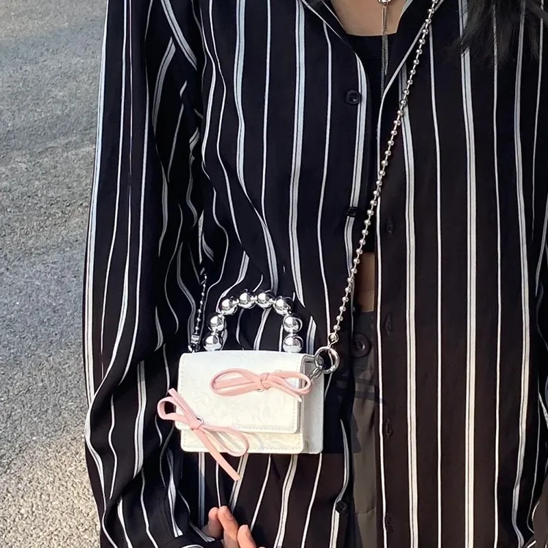 Women's Mini Bowknot Chain Headphone Bag Small Designer Handbag Cute Sweet Crossbody Shoulder Messenger Bag