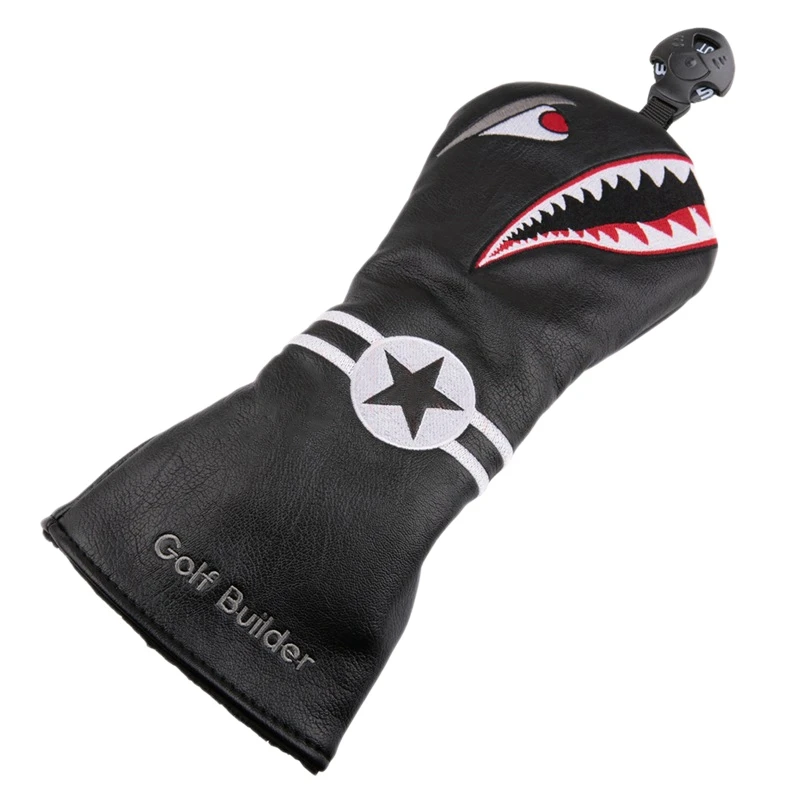 

ELOS-2X Shark Golf Club Head Cover For Driver Fairway Wood Hybrid Mallet Blade Putter Leather Golf Clubs Headcovers Protector