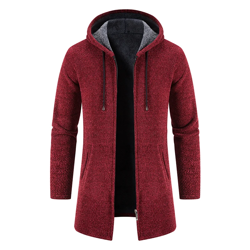 

New Men's Long Cardigan Winter Windproof Warm Hoodies Long Sleeve Zipper Jackets Comfortable Coats