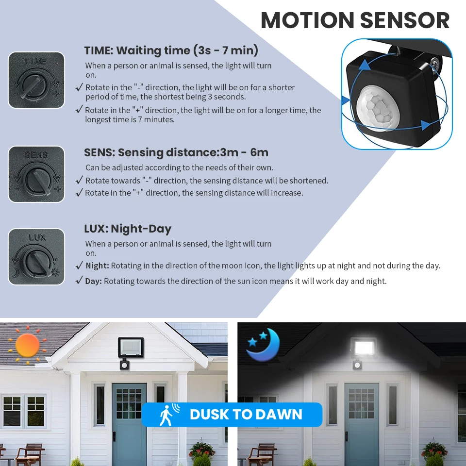 LED PIR Motion Sensor Floodlight Wall Light White LED Light Waterproof 100W 50W 30W 20W 10W LED Spotlight Outdoor For Garden