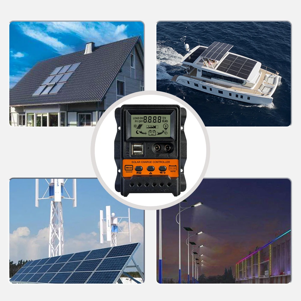 Solar Charge Controller with LCD Display and USB Outputs