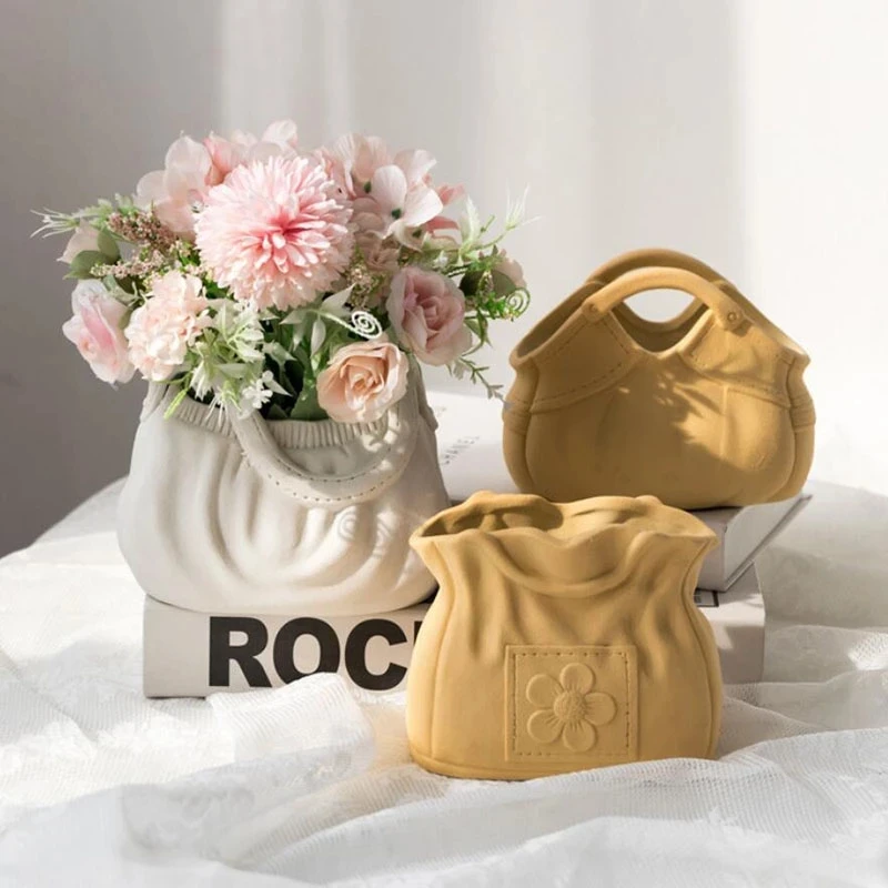 Ceramics Vase Home Decor Handbag Flowers Vases Room Decor Matte Plant Pot Statue Sculpture Home Decoration Accessories 3