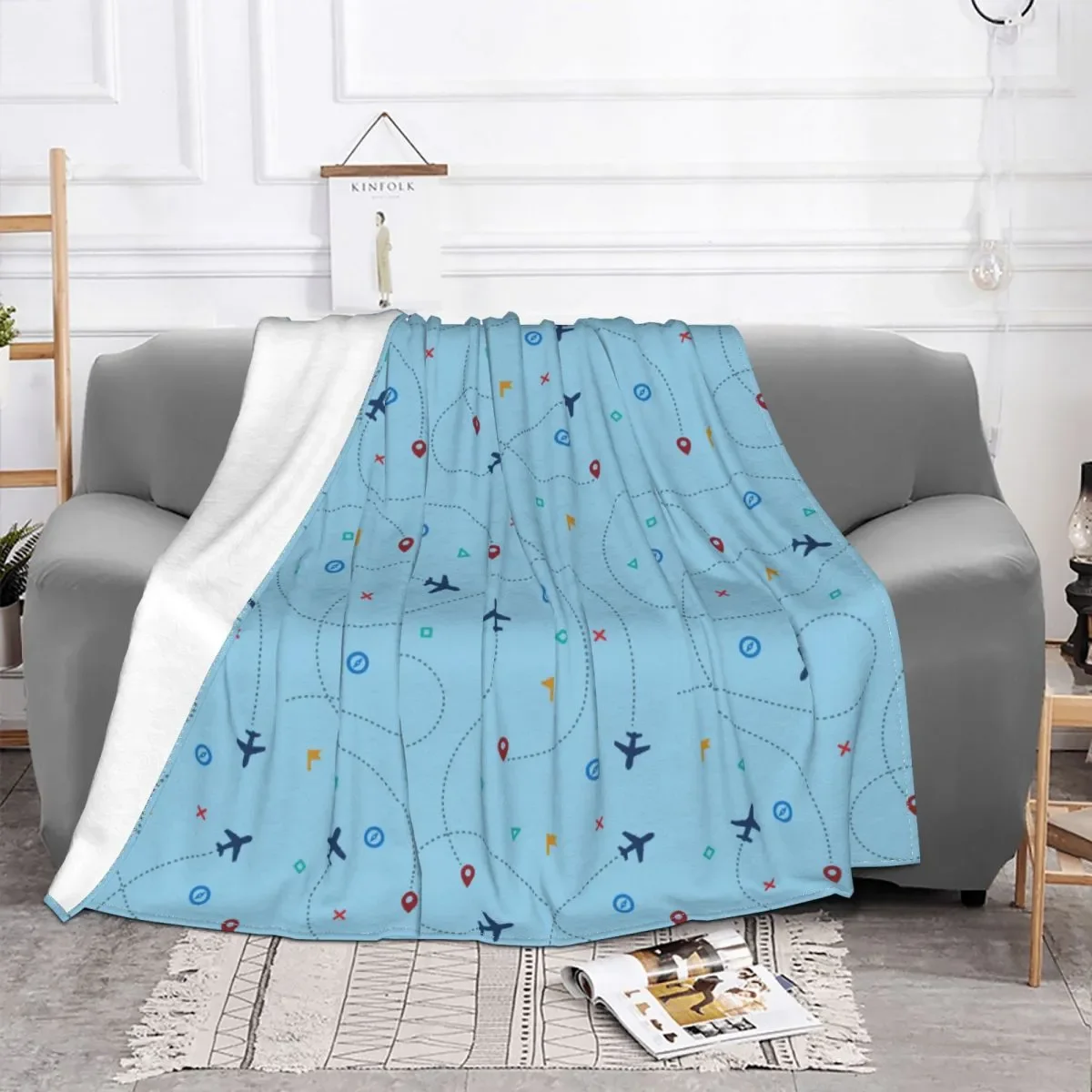 

Cartoon Planes Blankets Fleece Printed Portable Warm Throw Blanket for Home Office Rug Piece