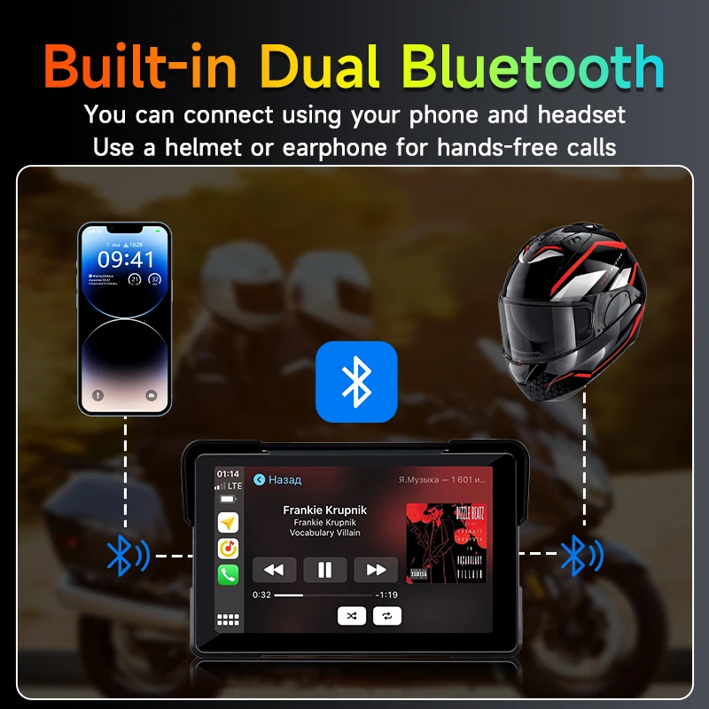 JMCQ GPS Navigation Motorcycle IPX7 Waterproof Apple Carplay Display Screen Portable Motorcycle Wireless Android Auto Monitor