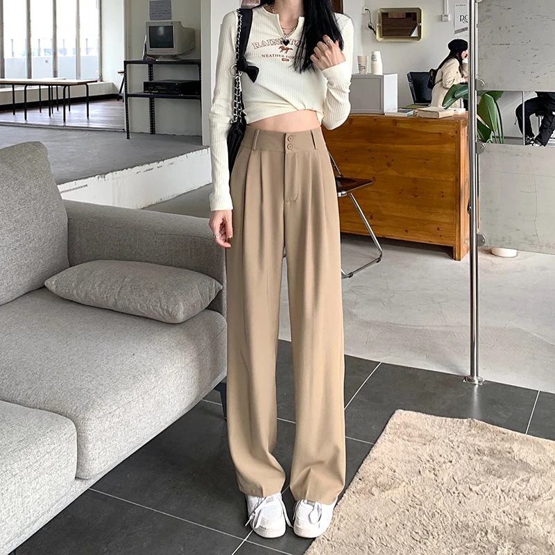 Black Suit Pants For Women Spring/Summer 2023 New Waist Drop Floor Dragging Pants Khaki Straight Leg Wide Leg Pants