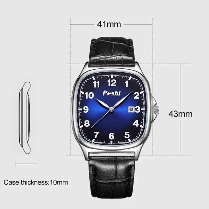 POSHI Men's Quartz Watches Leather Strap Casual Men Wristwatch Waterproof Date Luminous Luxury Business Watch for Man Male Gifts