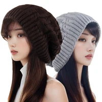 Winter Warm Double Layer Knitted Beanies Hats for Women Fashion Plush Elastic Therml Windproof Skullies Caps Apparel Accessories 1