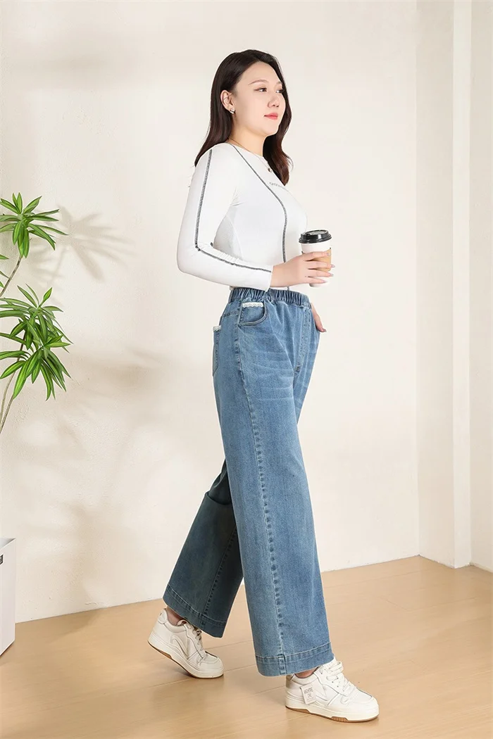 Women Wide Leg Jeans 7XL 9XL Straight Stretched Plus Size Girls Fashion Lady High Waist Female Oversized Denim Pants Trousers