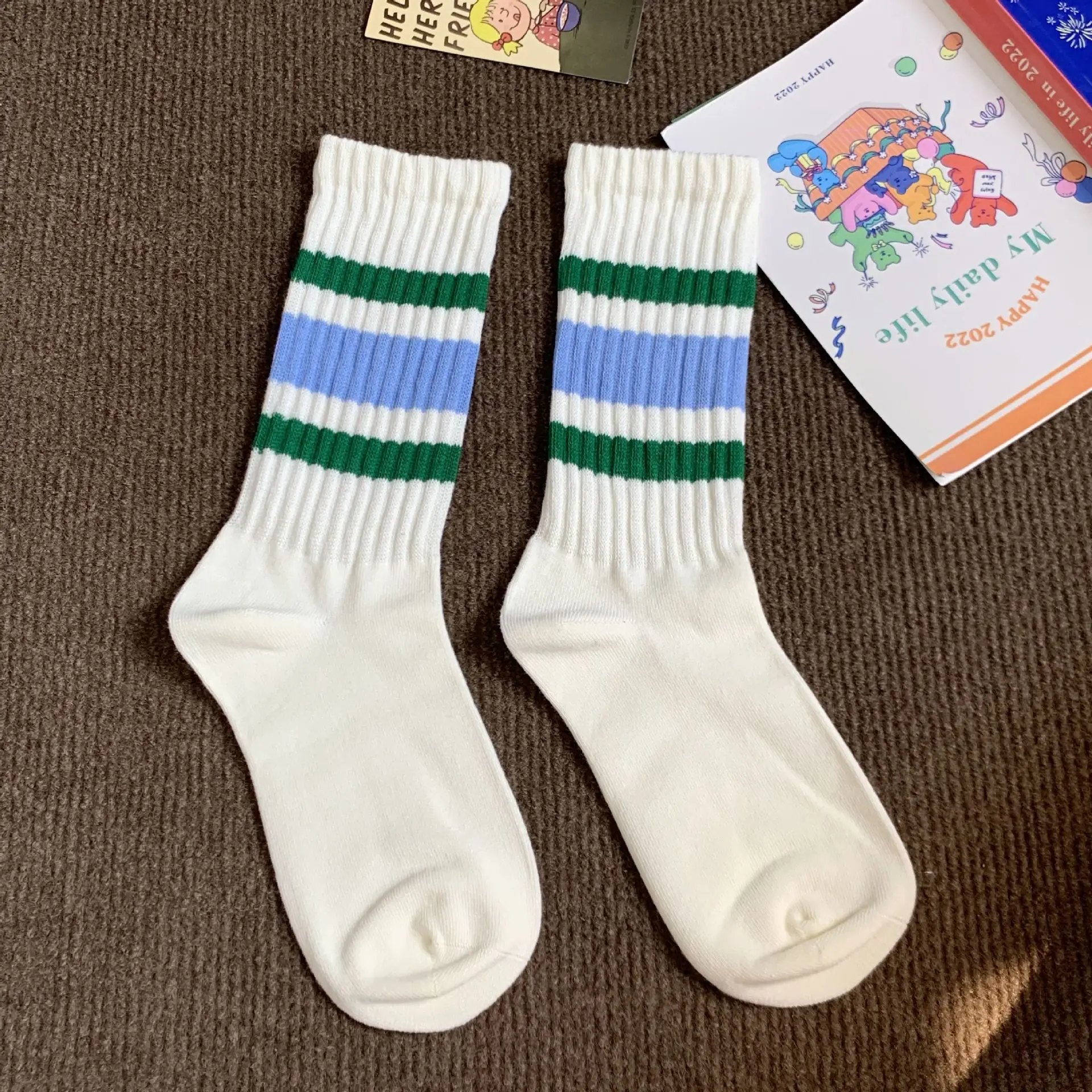 Gestreifte Basketball-Socken für Herren, mittellang, Vintage, Unisex, für Paare, aus Baumwolle, japanische dicke Frottee-Sohle, Sportsocken für Herren – Detail 7