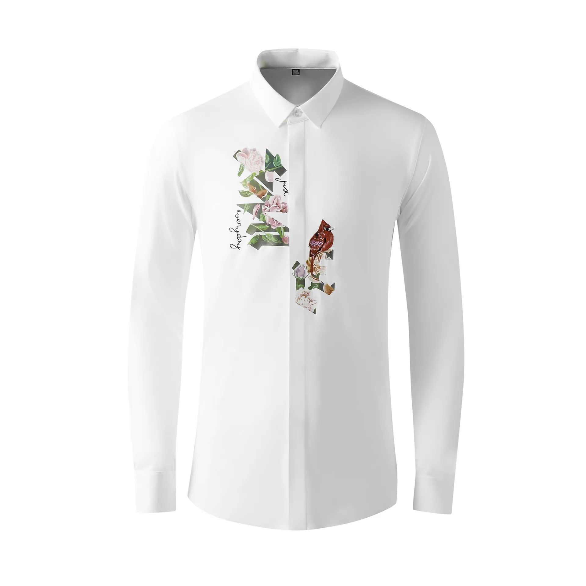 

High Quality Luxury Jewelry Men'S Fashion Embroidered Shirt American West Style Shirt Rose Skull Embroidered Long Sleeve Shirt