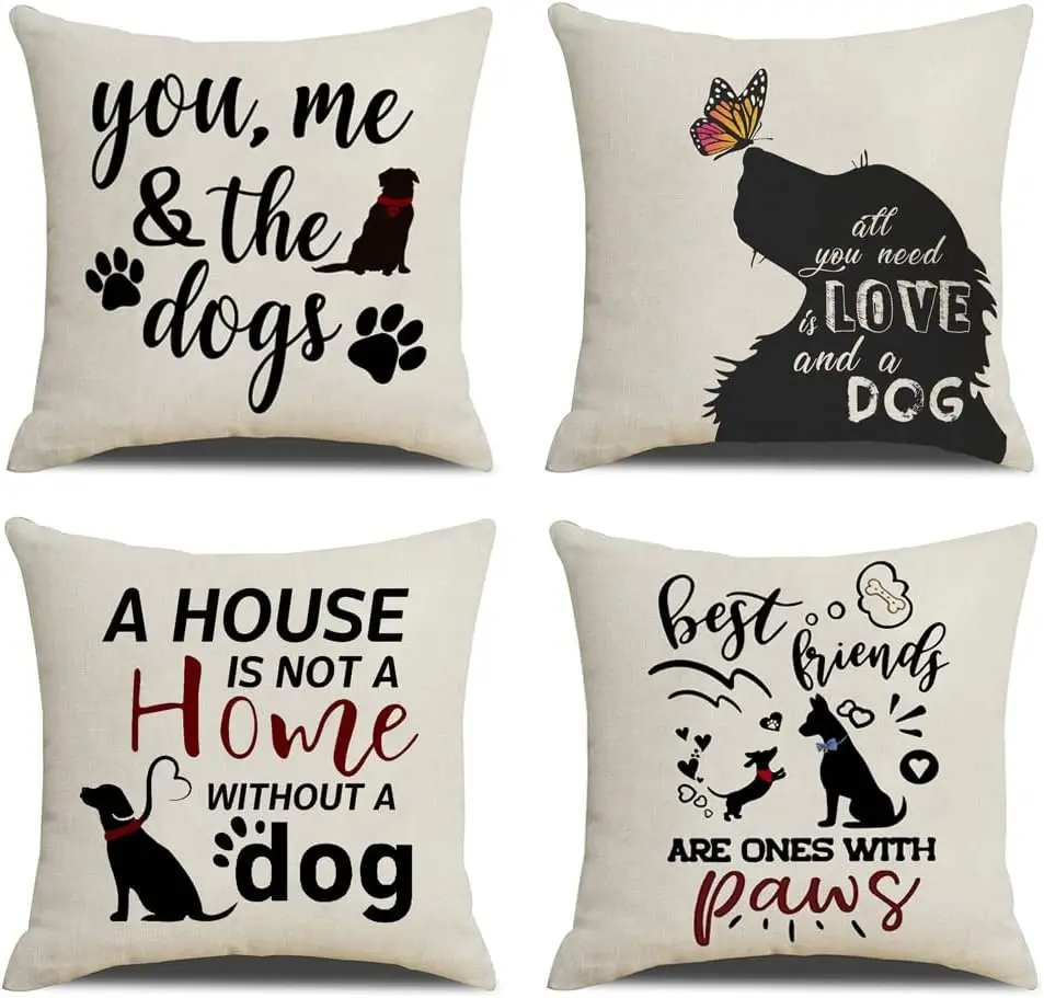 

Throw Pillow Covers Dog Pillow Cases Pet Paw Cotton Linen Pillowcase for Couch Sofa Bed Set of 4 Sofa Bed Gifts Home Decor 45x45
