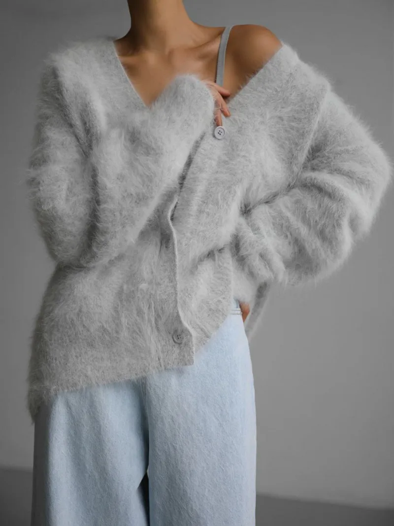 Knitted Cardigan Women V Nekc Loose Long Sleeve Casual Sweater Female 2025 Autumn Winter New Fashion Cardigans Ladies