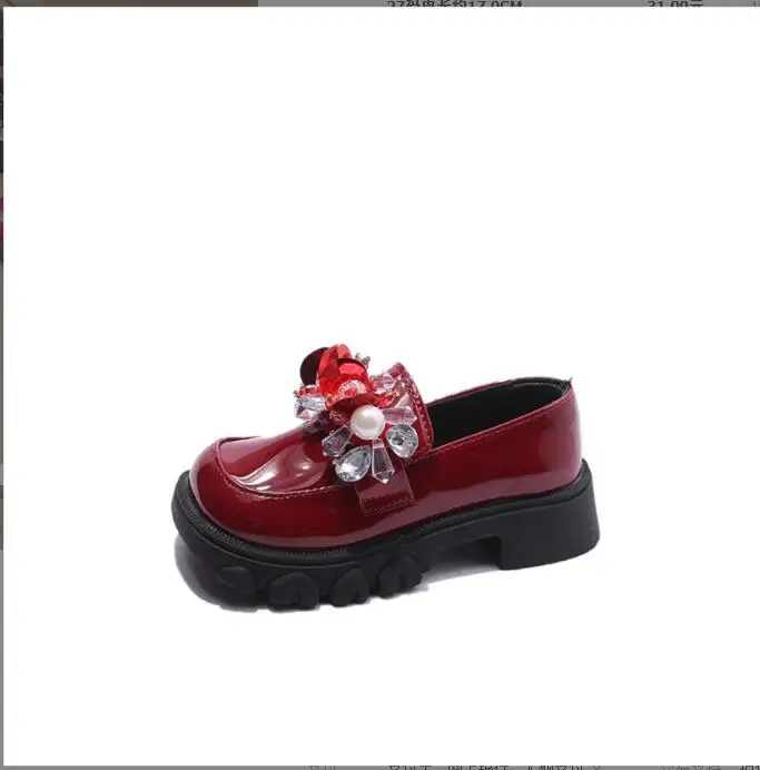 Spring Autumn Girl's Loafers Platform Fashion Beading Beautiful Children Leather Shoes Red Infant Square Toe Kids Shoes Large