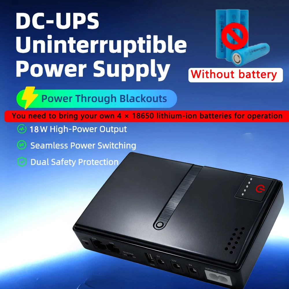 DC18W/36W DC1018L/DC1036L 1A/2A 5V/9V/12V Large Capacity Multipurpose Mini Portable UPS Backup Power Adapter for WiFi Router