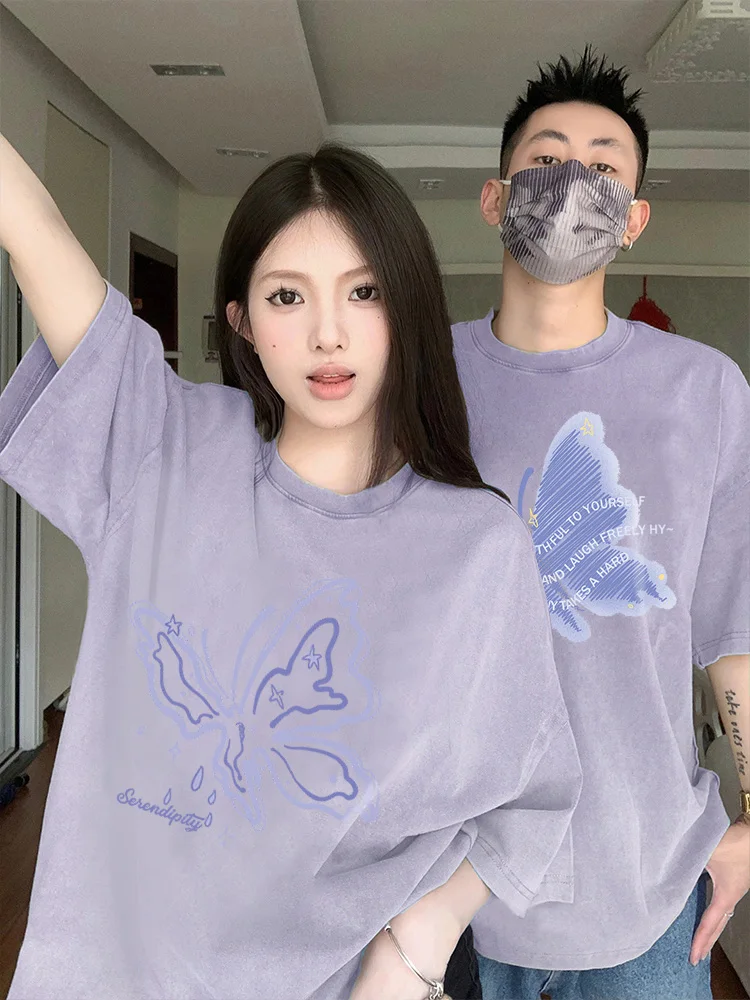 

Short Sleeve Tee Shirt Letter T Shirts Men T-Shirts Cotton Trend couple Fashion Women Printed Cute Graphic T Top Women