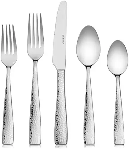 

Hammered 18/10 Stainless Steel Silverware Cutlery Set, Utensil Flatware Service for 8 (40-Piece Set)