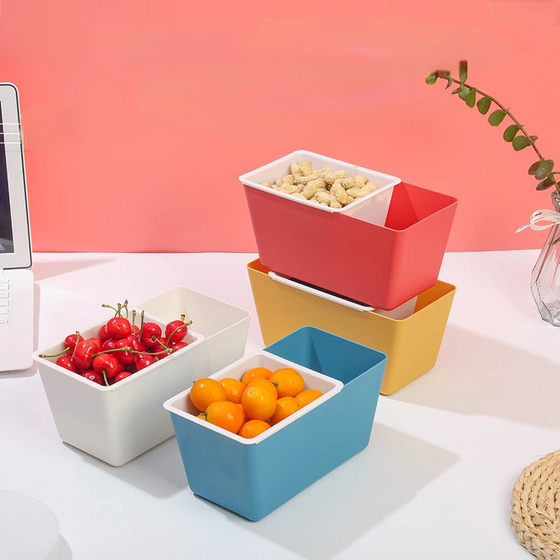 Double-layer Plastic Snack Box Square Can Be Drained Fruit Plate Home Candy Snack Dried Fruit Plate