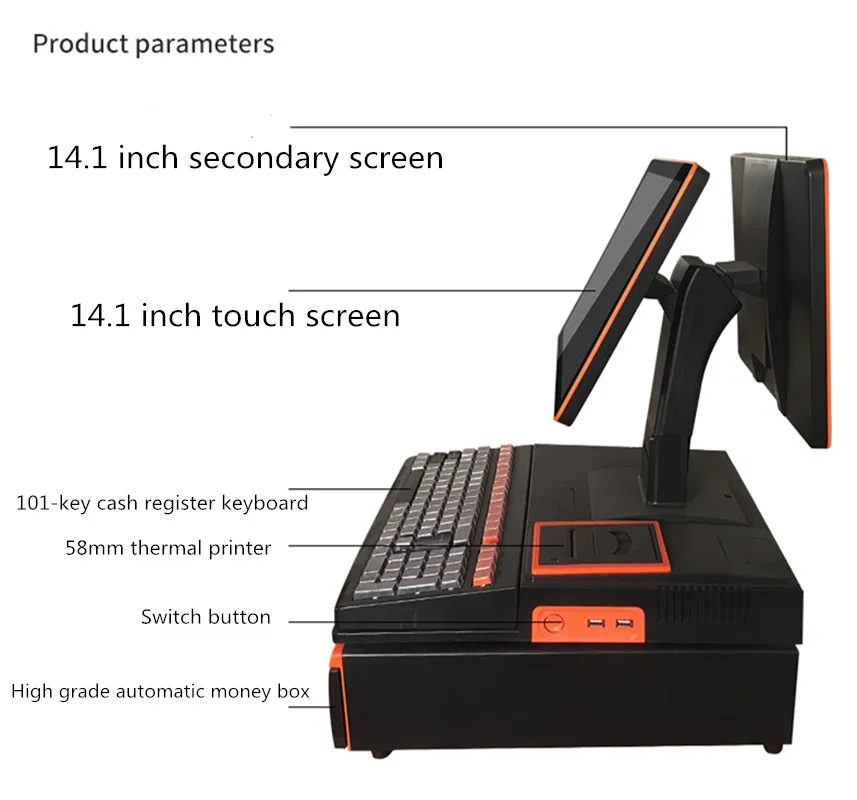 14.1 inch touch screen, cash box, keyboard, built-in 58mm printer whole package POS computer factory POS System cash Register images - 6