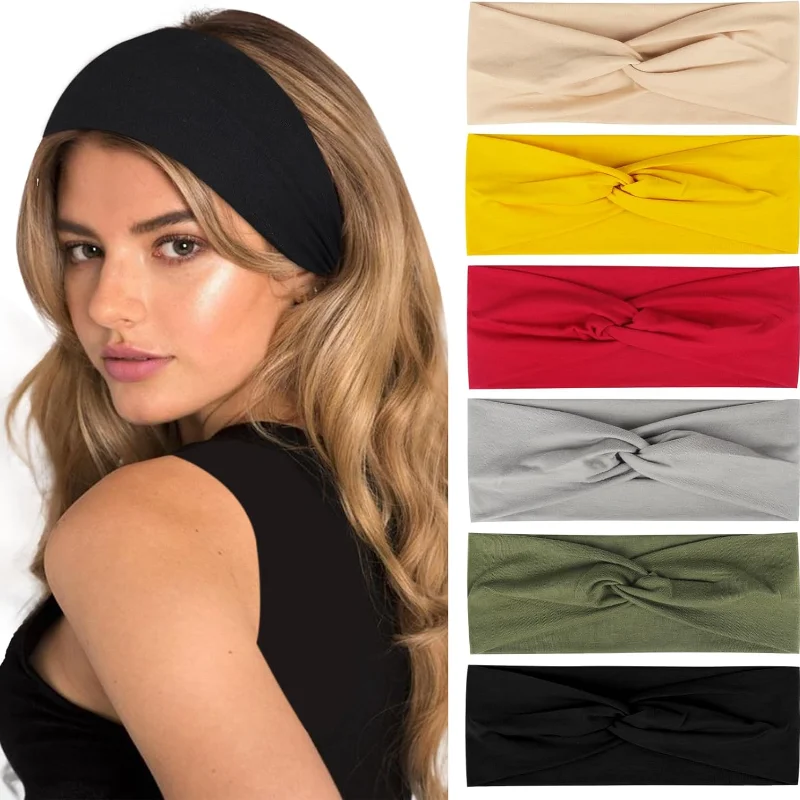 Einfache einfarbige Kreuz geknotete elastische breite Stirnband Frauen Unisex Sport Yoga Haarbänder Kopftuch Kopfbedeckung