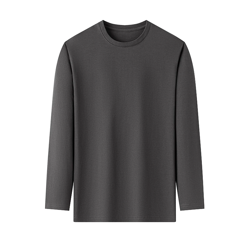 Men's Solid Color Round Neck Cotton Long Sleeved T-shirt Summer Comfortable Top