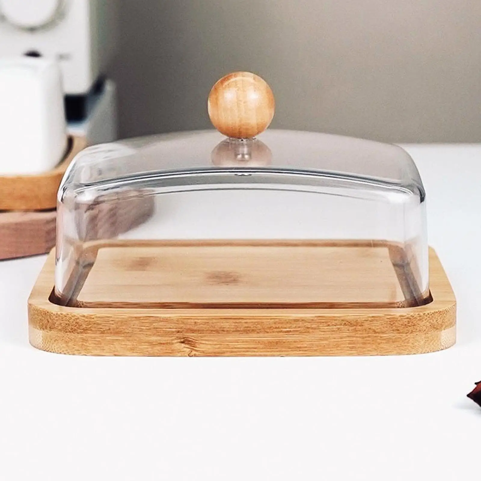 Bamboo Butter Dish with Cover Minimalist Rectangular Butter Tray Butter Container for Bar Dining Room Fridge Hotel Household